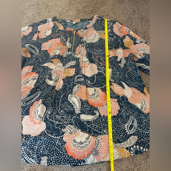 2 FOR $20 AVENUE Blue Orange Floral Semi Sheer Tunic Top Blouse 30/32 4X - Picture 8 of 9